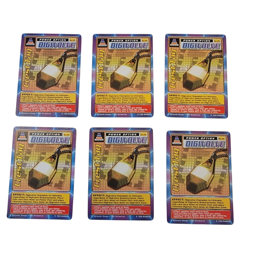 (6) 1999 DIGIMON CREST TAG Trading Card Lot Vintage Digivolve Bandai